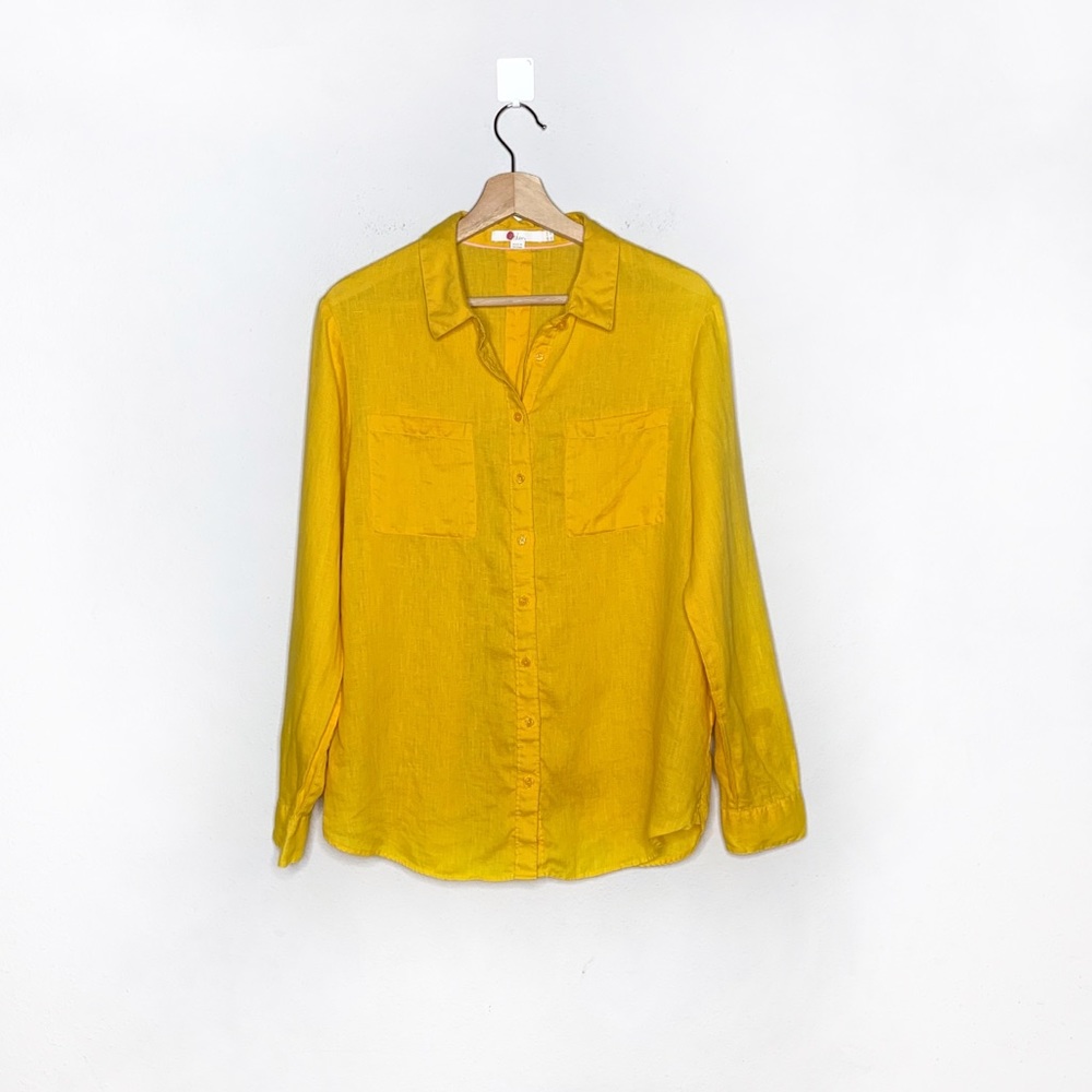 BODEN yellow linen long sleeve button down shirt - Picture 1 of 8